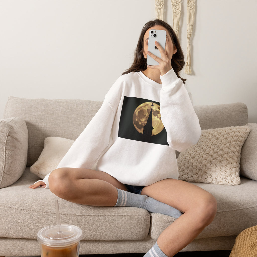 Moonlit Church Steeple - Crewneck Sweatshirt | Beauty of the Night Sky