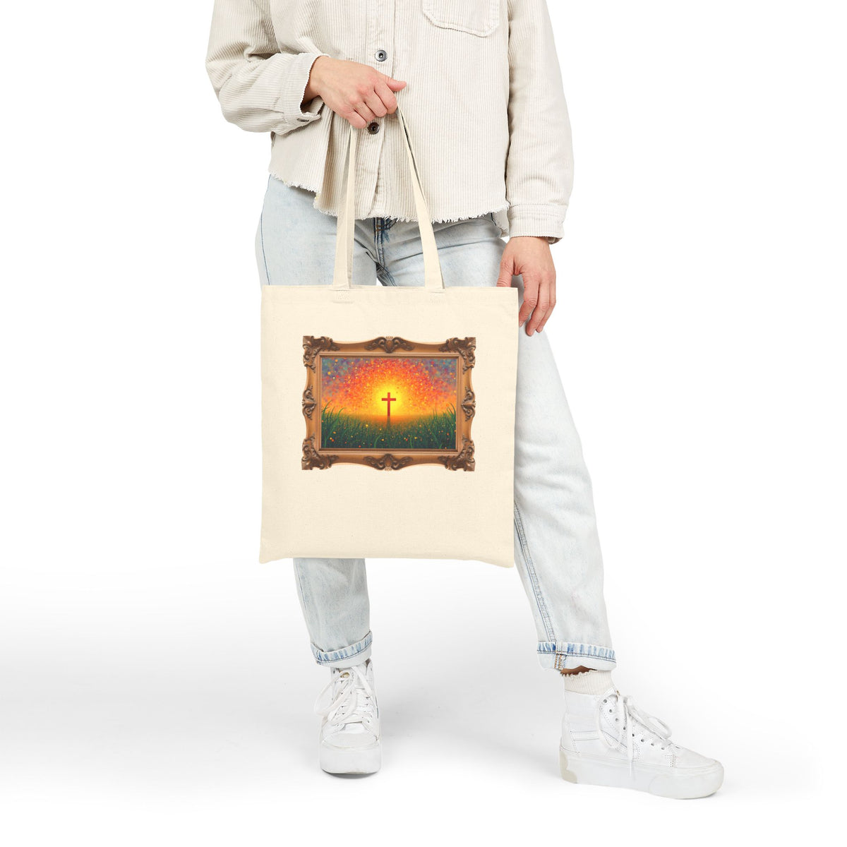 Glowing Cross in the Field - Framed - Canvas Tote Bag - Cross of Christ