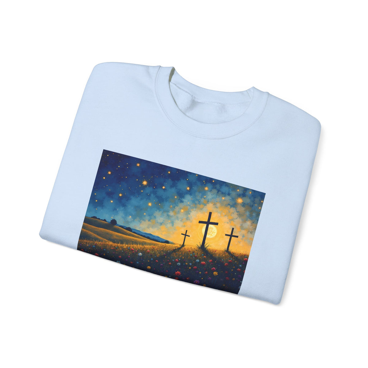 Three Crosses on Hill - Crewneck Sweatshirt | Bible Art