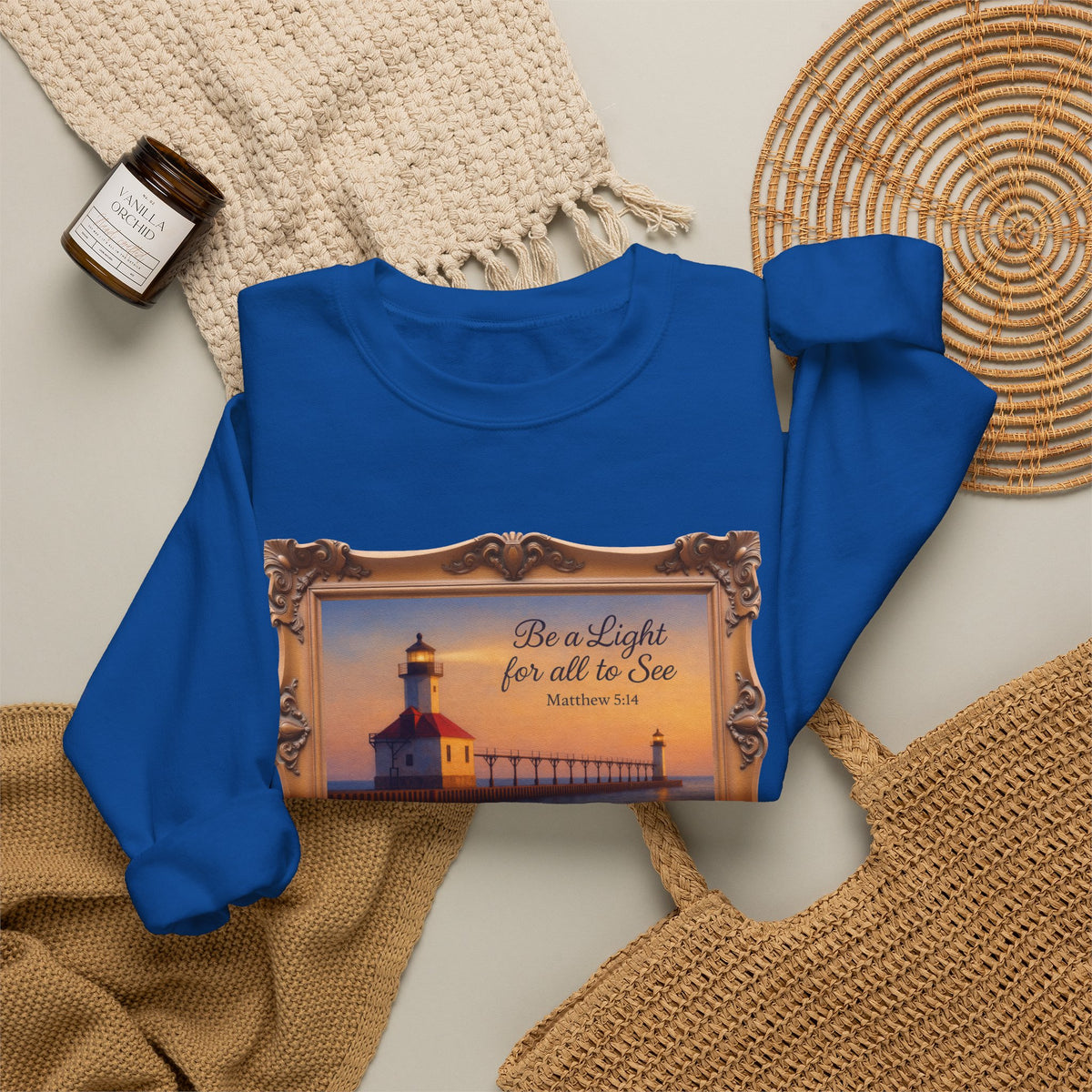 Be a Light - Matthew 5:14 - Framed | Crewneck Sweatshirt | Christian Art | Inspirational Scripture
