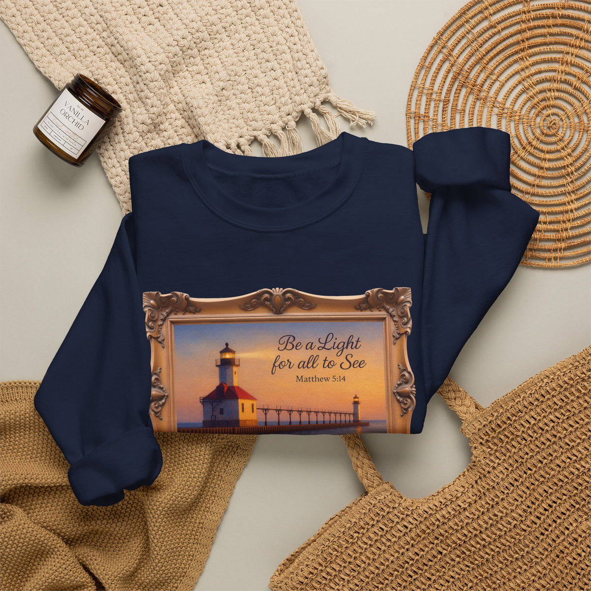 Be a Light - Matthew 5:14 - Framed | Crewneck Sweatshirt | Christian Art | Inspirational Scripture