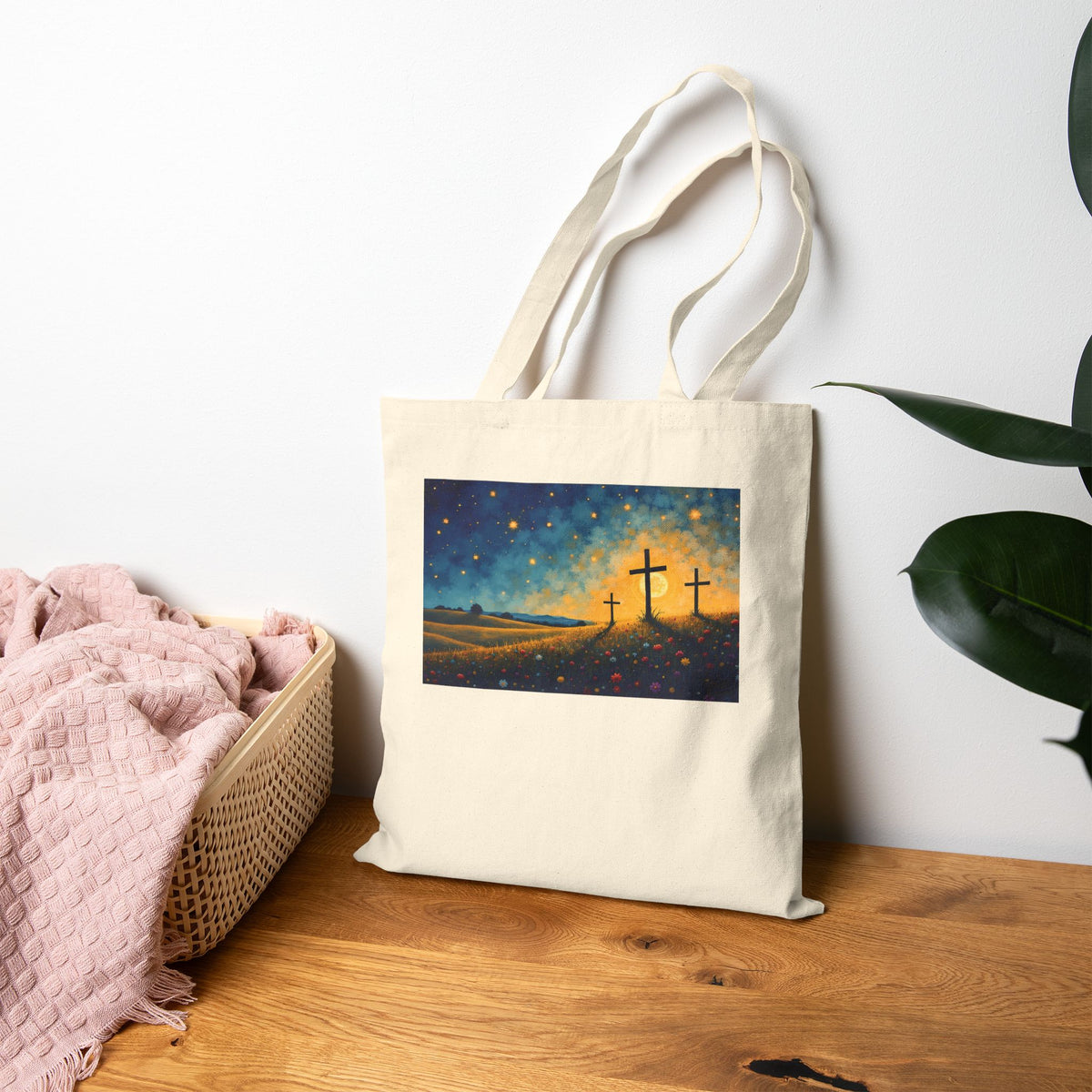 Three Crosses on Hill - Canvas Tote Bag