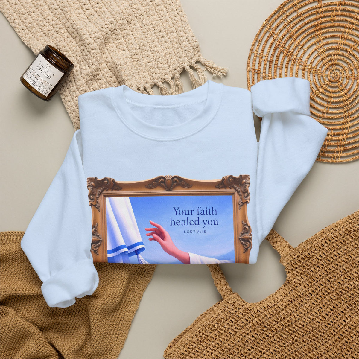 Your Faith Healed You (Luke 8:48) - Framed - Crewneck Sweatshirt | Bible Art