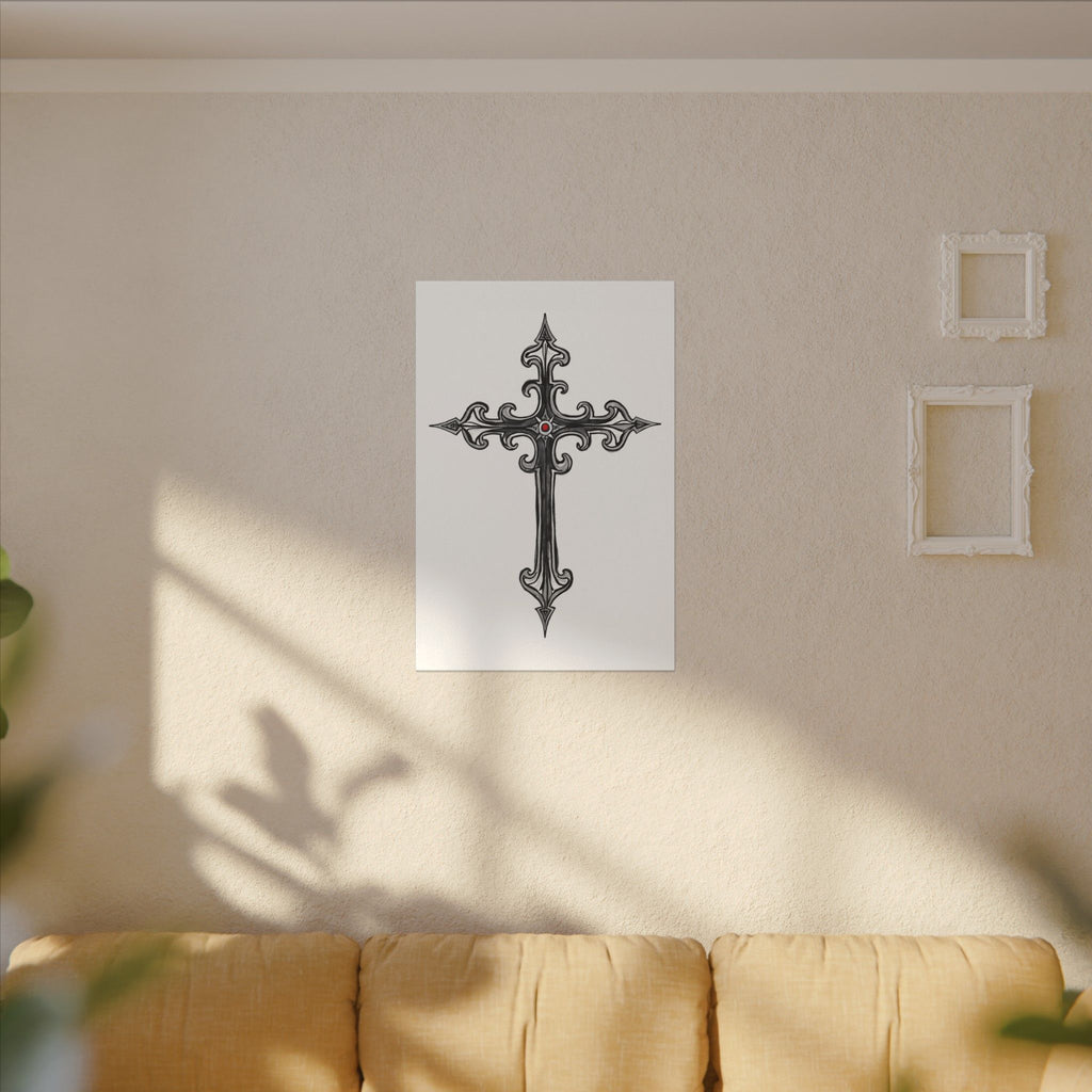 Ornate Silver Jeweled Cross Sketch | 24" x 36" Canvas (Vertical) | Christian Wall Art | Faith Home Decor | Inspirational Gothic-Style