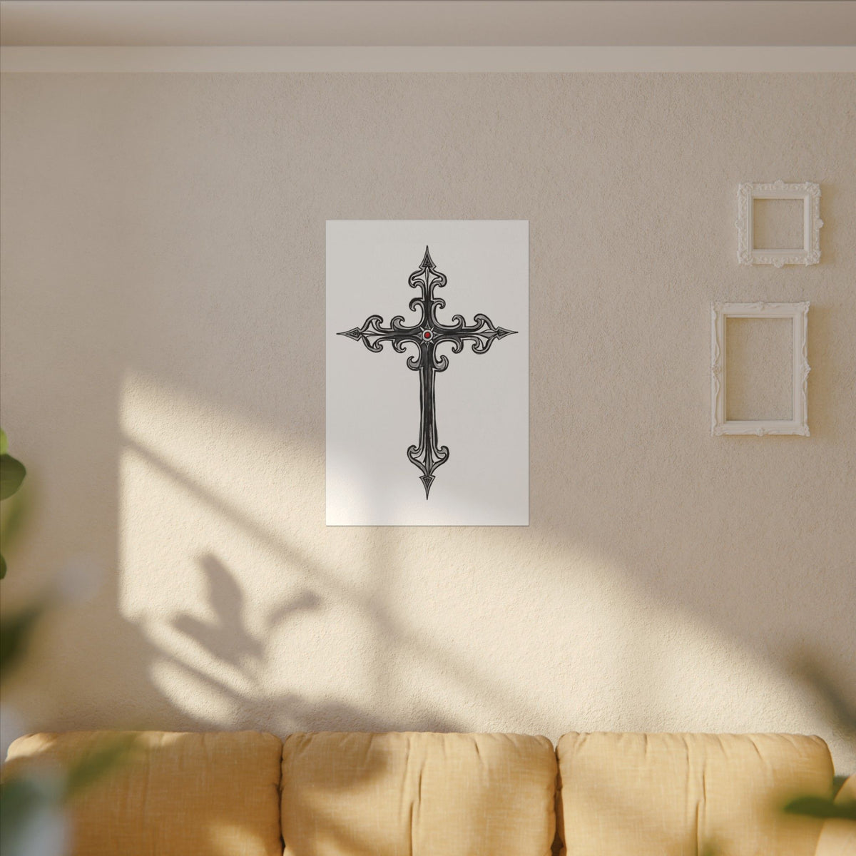 Ornate Silver Jeweled Cross Sketch | 24" x 36" Canvas (Vertical) | Christian Wall Art | Faith Home Decor | Inspirational Gothic-Style