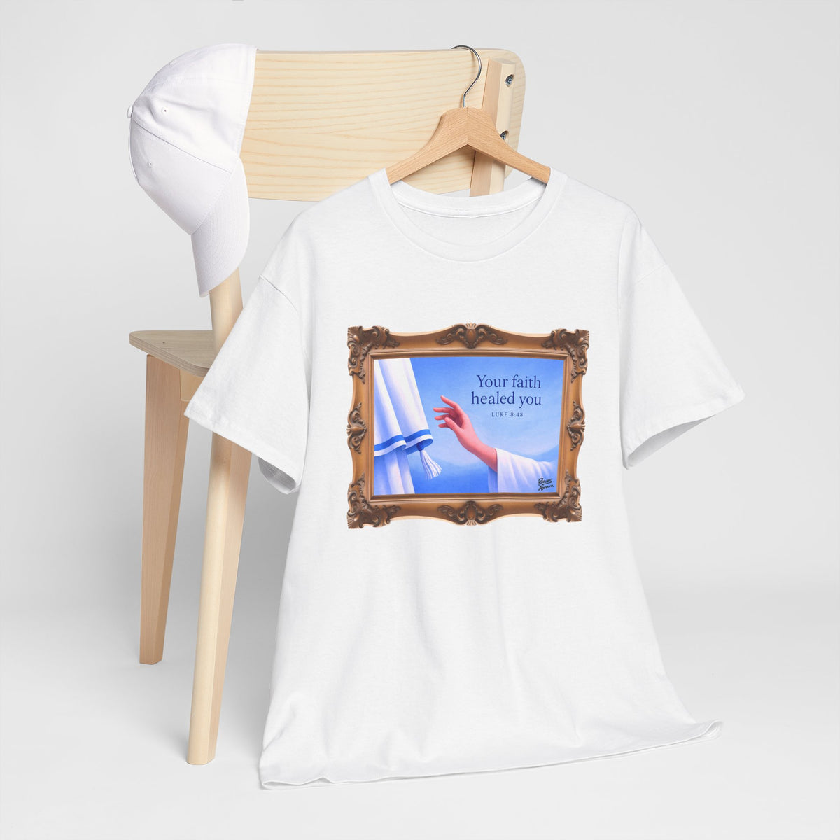 Your Faith Healed You (Luke 8:48) - Framed - T-Shirt | Religious Inspirational Tee, Jesus in Bible Artwork