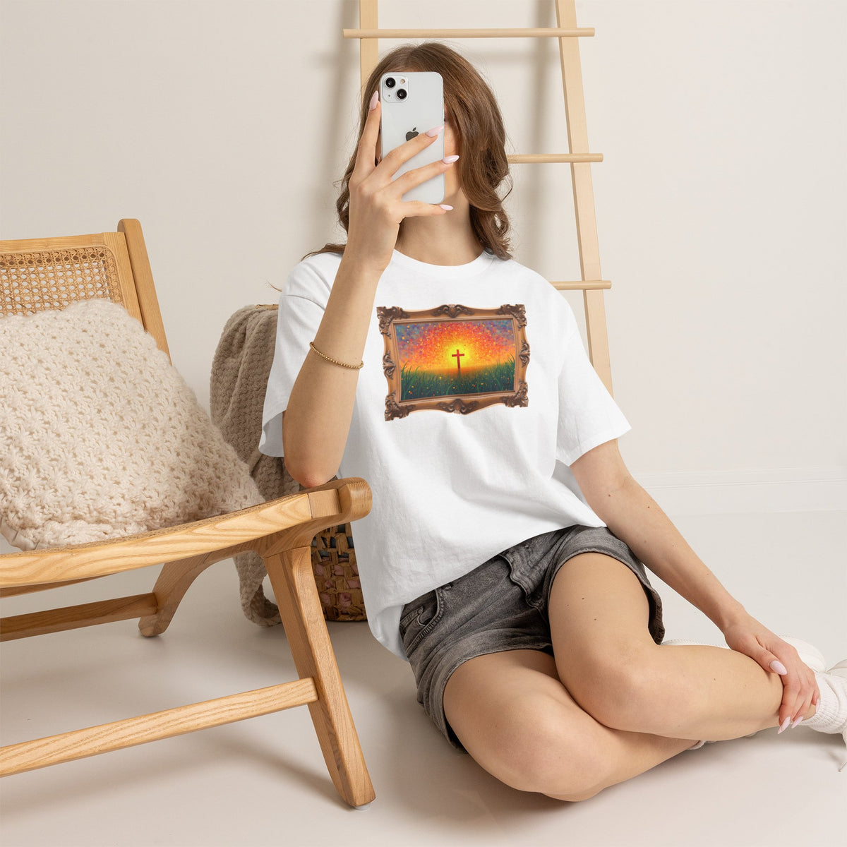 Glowing Cross in the Field - Framed - T-Shirt | Religious Inspirational Tee | Cross of Christ