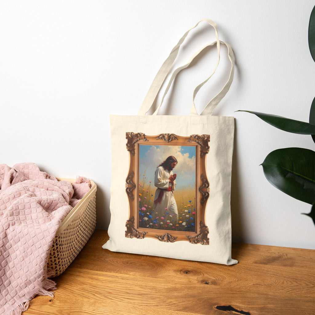 Jesus Praying in Meadow - Framed - Canvas Tote Bag