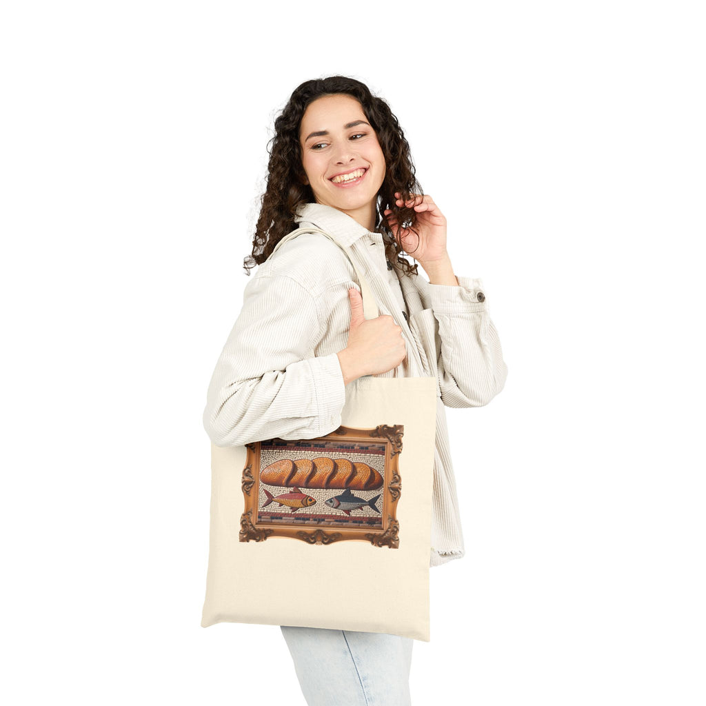 Five Loaves and Two Fish Mosaic - Framed - Canvas Tote Bag - Roman-Era-Inspired Christian Art