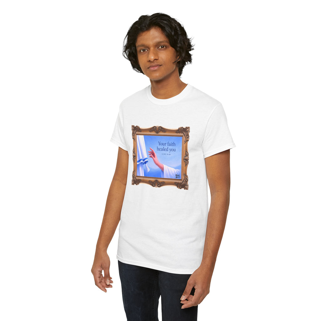 Your Faith Healed You (Luke 8:48) - Framed - T-Shirt | Religious Inspirational Tee, Jesus in Bible Artwork
