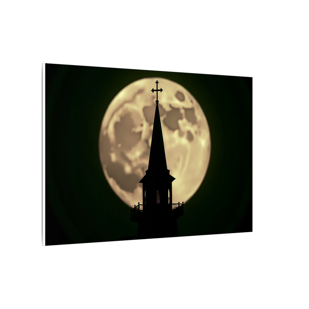 Moonlit Church Steeple | 36" x 24" Canvas (Horizontal) | Christian Wall Art | Faith Home Decor